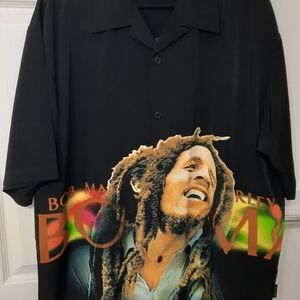 Bob Marley by Dragonfly Black Button Up Shirt Men’s XL Reggae Rasta Graphic Y2K